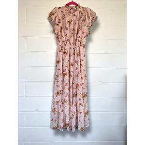 Haptics by Holly Harper Womens Large Light Pink Floral Tiered Cottage Maxi Dress